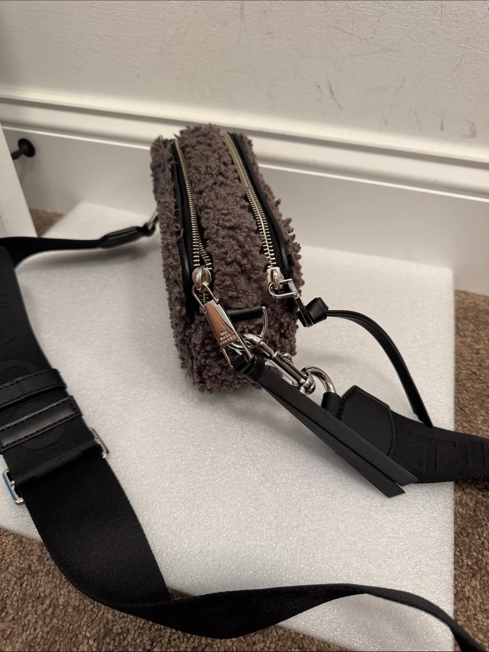 Marc Jacobs teddy shearling gray the snapshot crossbody bag purse